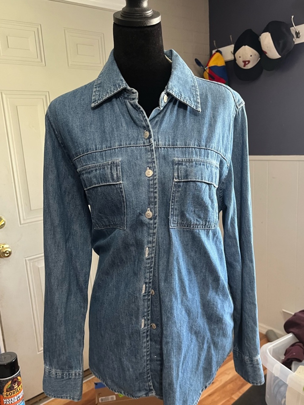 Faded Glory Light‎ Blue Denim Button-Front Shirt